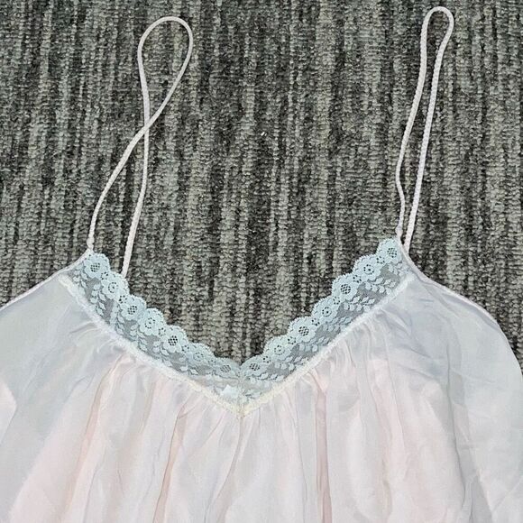 Mary McFadden Womens Size Medium Maxi Slip Dress Lingerie V Neck Lace Light Pink - Picture 3 of 6